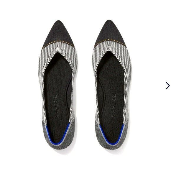 Rothy’s The Point Grey Mist Captoe 8.5 Pointed Toe Slip On Flats Black White - Picture 1 of 7
